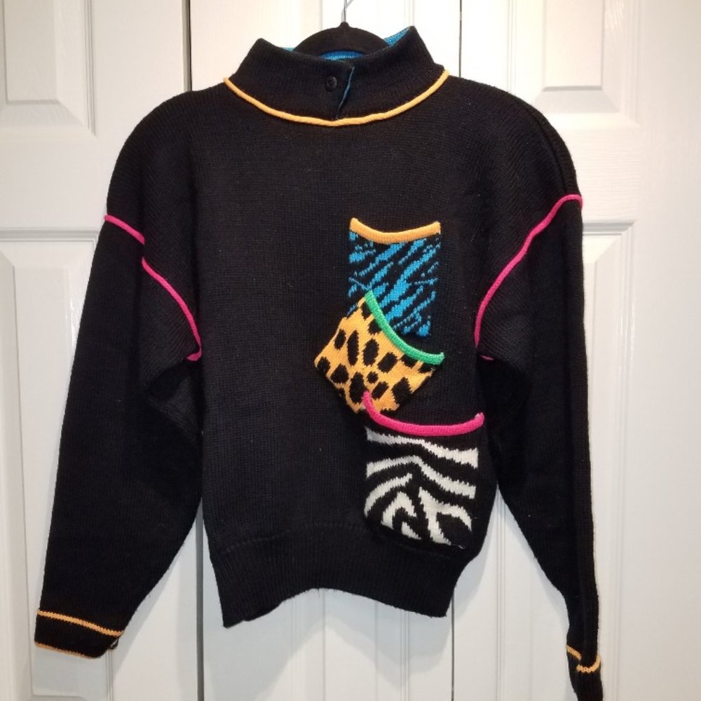 Vintage Obermeyer Wool Blend 'Tic Tac Toe' Mock Turtleneck Ski Sweater